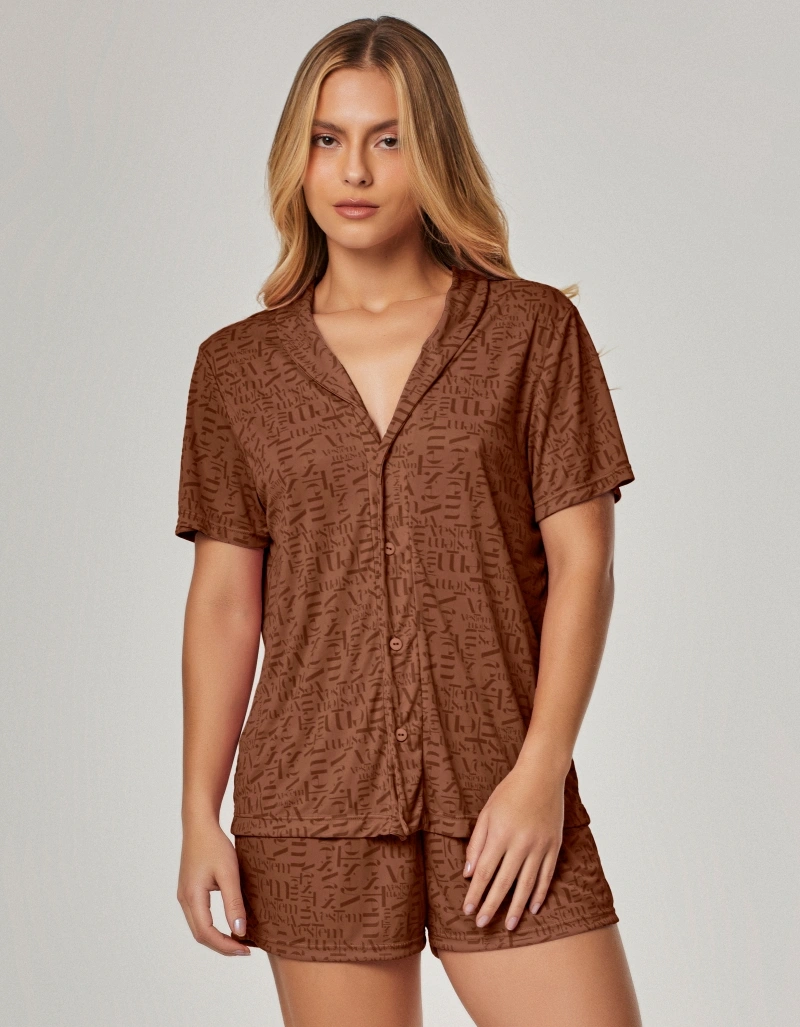 Vestem - Short Pajamas Logomania Vestem Vestem Sofstik Espresso - PIJ001.E1388