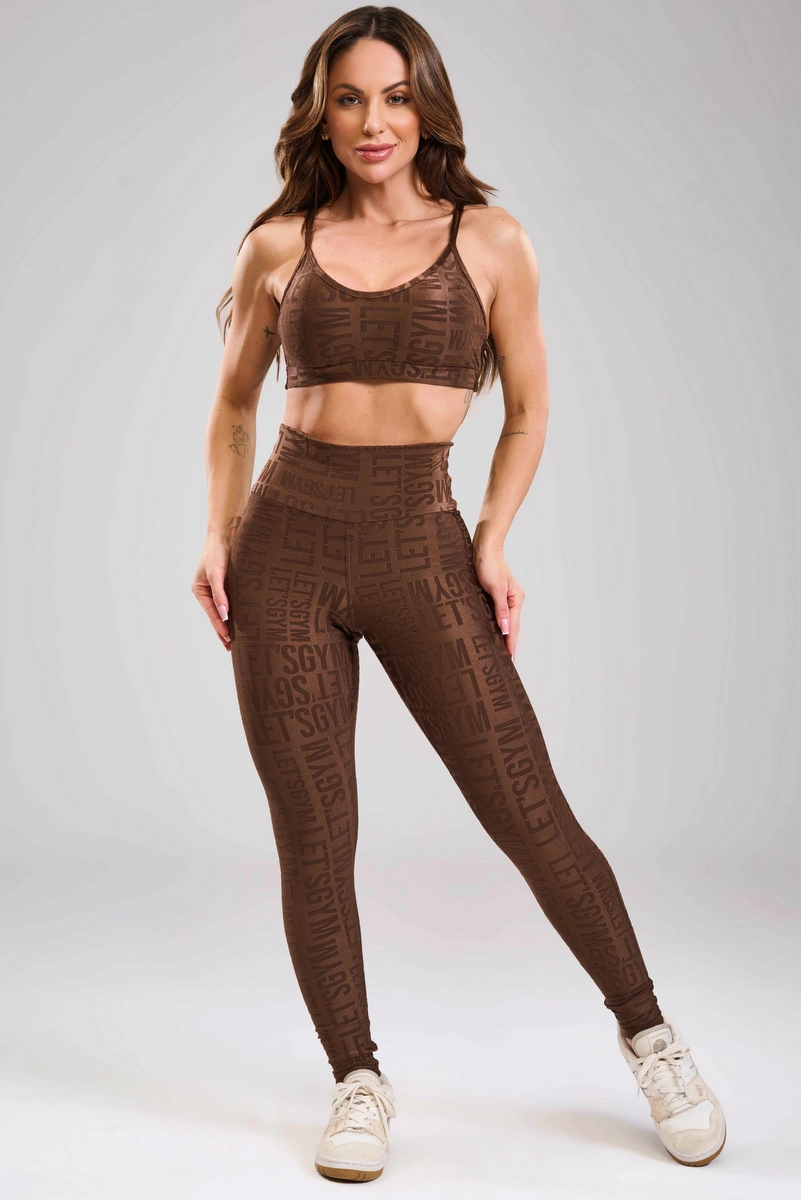 Lets Gym - Brown Velvet Name Leggings - 2628MR