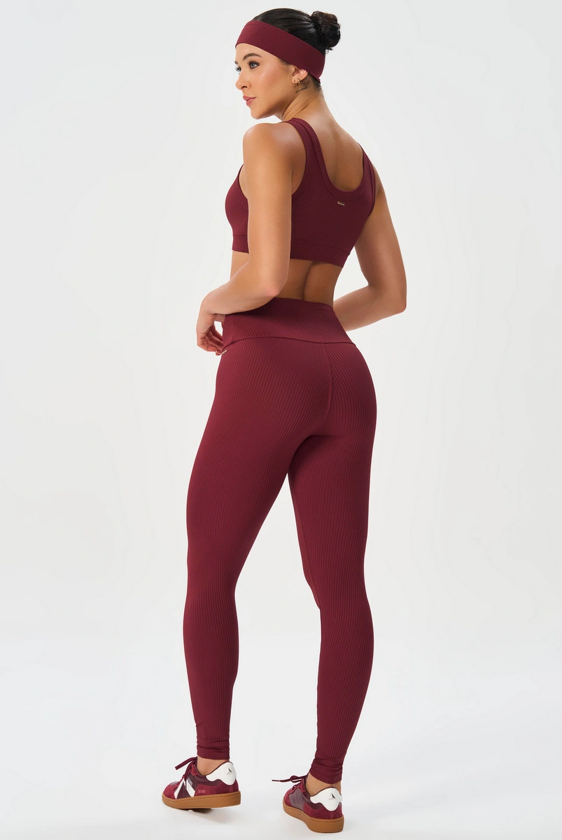 Lets Gym - Comfort Rib Burgundy Leggings - 2982BG