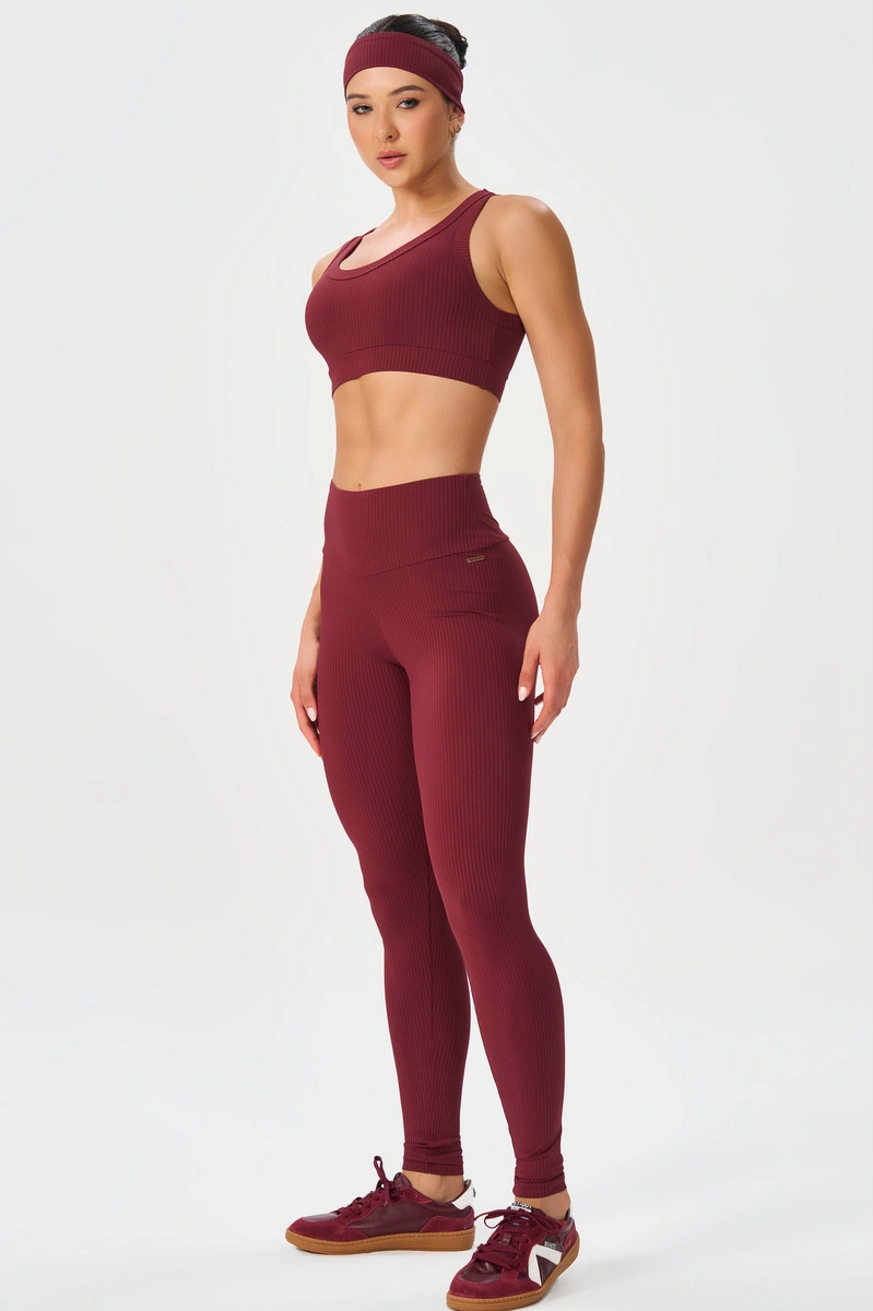 Lets Gym - Comfort Rib Burgundy Leggings - 2982BG