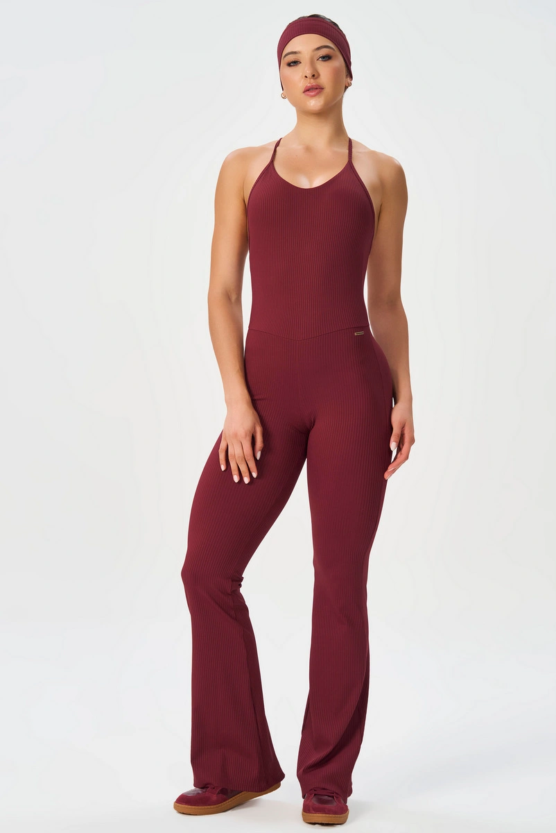 Lets Gym - Jumpsuit Flare Comfort Rib Burgundy - 2985BG