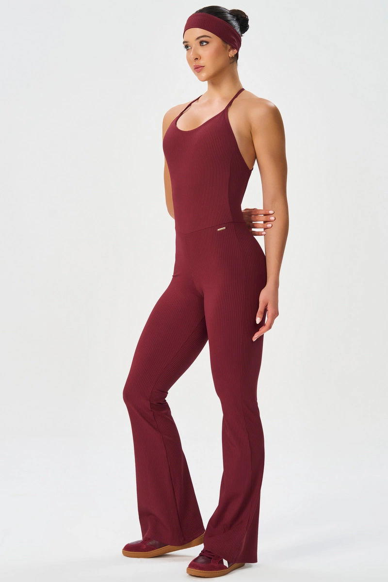 Lets Gym - Jumpsuit Flare Comfort Rib Burgundy - 2985BG
