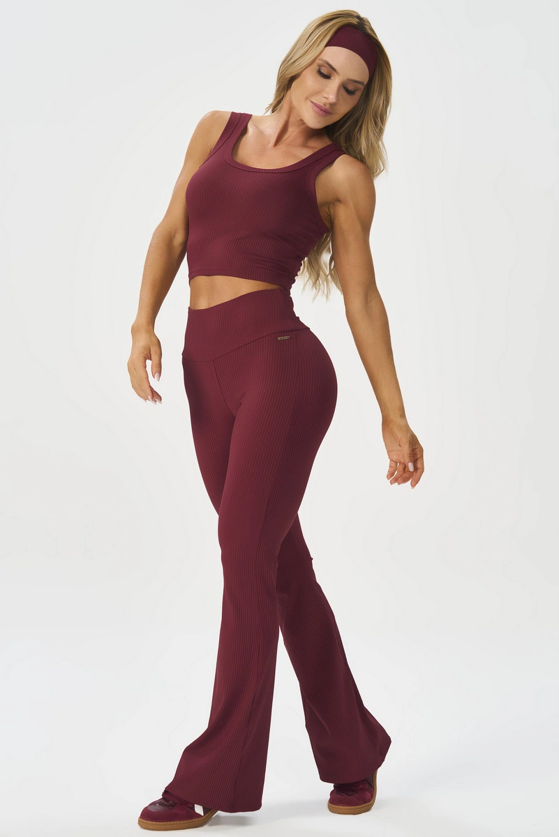 Lets Gym - Calca Flare Comfort Rib Burgundy - 2987BG
