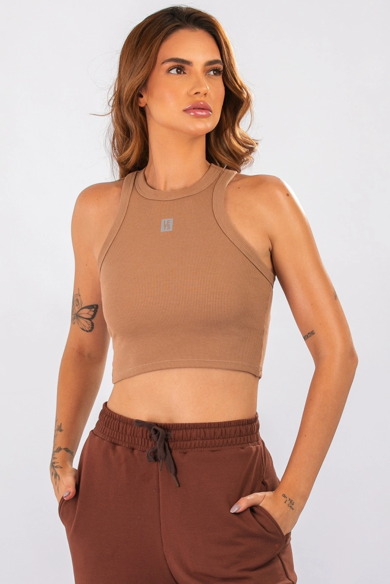 Lets Gym - Cropped Rib Basic Mocha Mousse - 3245MM