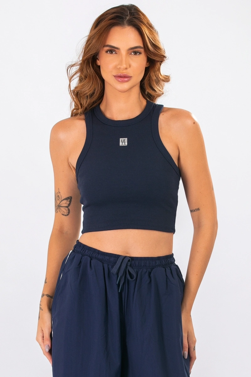 Lets Gym - Cropped Rib Basic Navy Blue - 3245NB