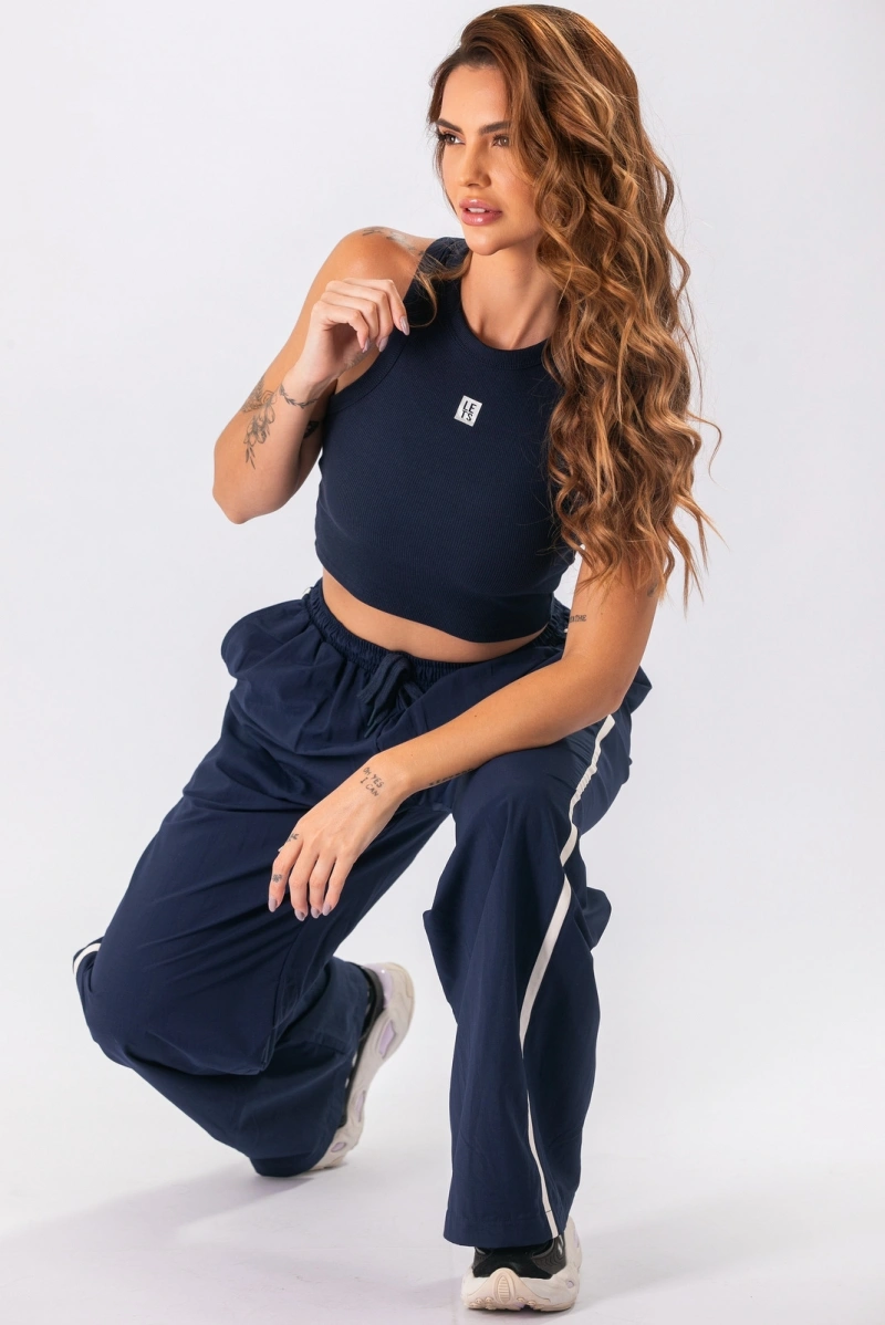 Lets Gym - Cropped Ribbed Basic Navy Blue - 3245NB