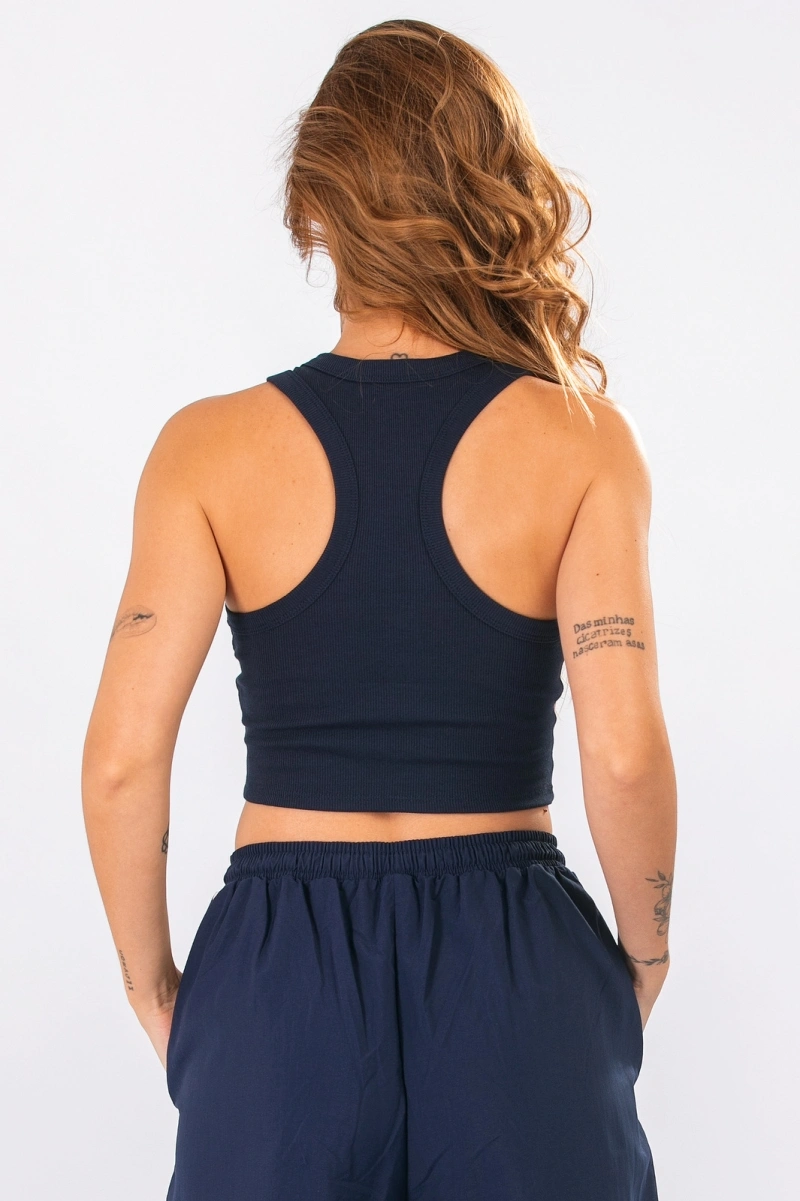 Lets Gym - Cropped Ribbed Basic Navy Blue - 3245NB