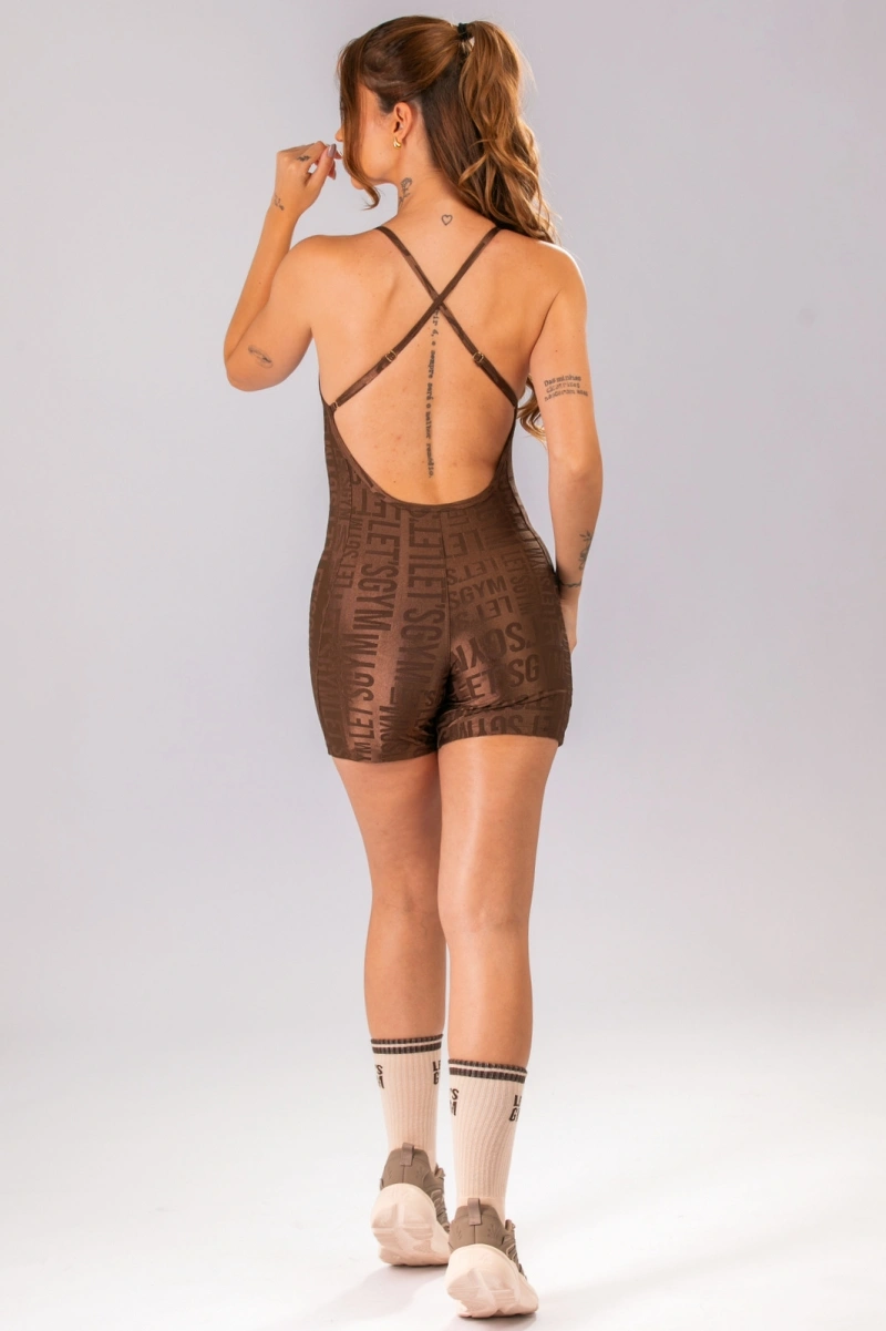 Lets Gym - Macaquinho Velvet Name Marrom - 2897MR