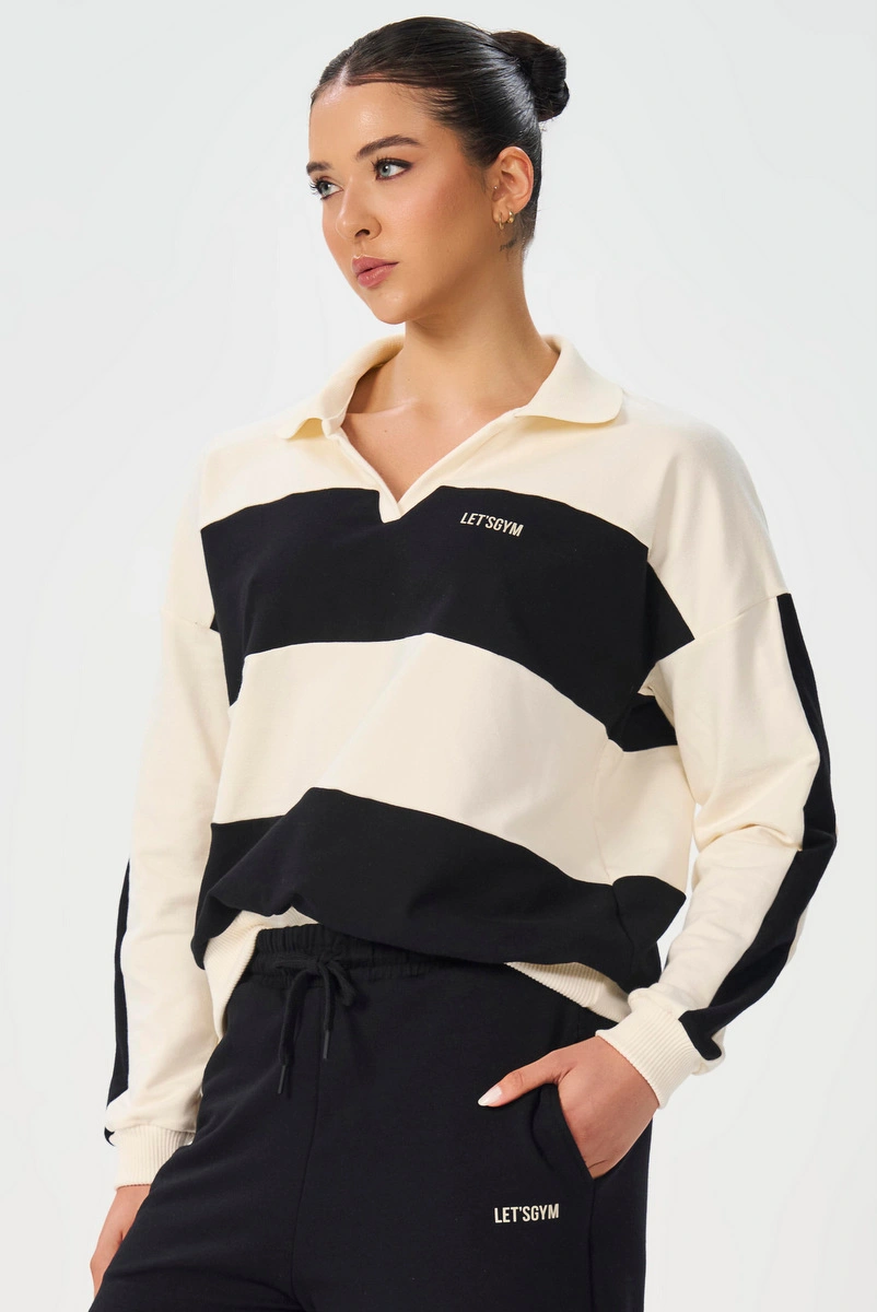 Lets Gym - Urban Ease Blouse Off White / Black - 3262OFWPT