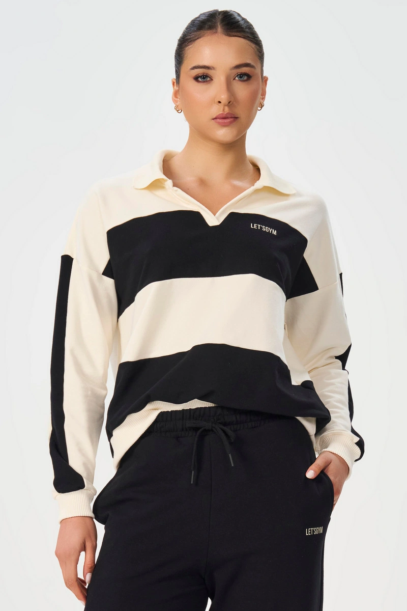 Lets Gym - Urban Ease Blouse Off White / Black - 3262OFWPT