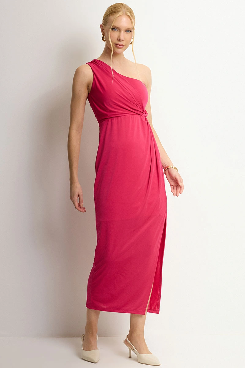 Miss Misses - Ariadine MD One Shoulder Dress with Slit, Fuchsia - 54712234