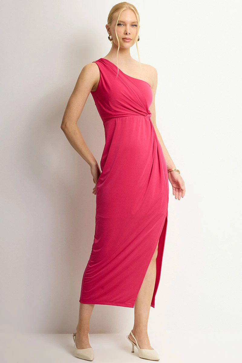 Miss Misses - Ariadine MD One Shoulder Dress with Slit, Fuchsia - 54712234