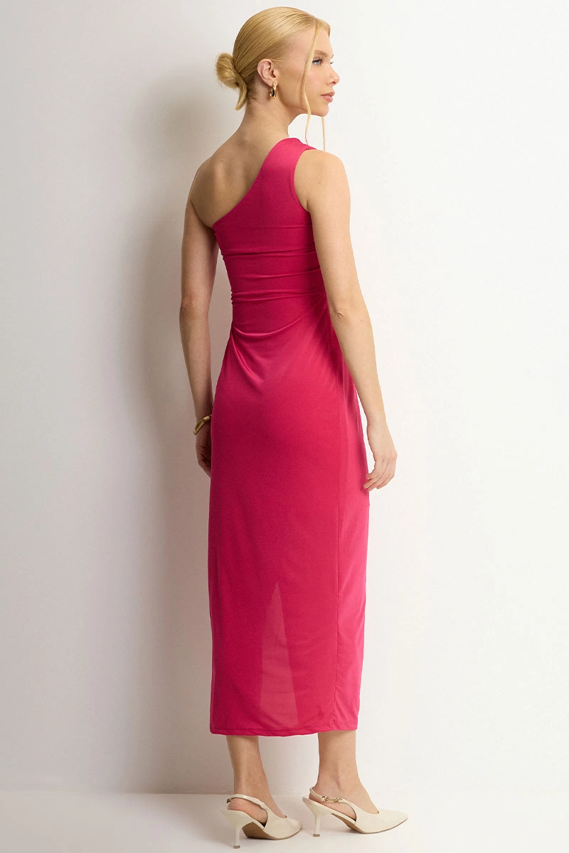 Miss Misses - Ariadine MD One Shoulder Dress with Slit, Fuchsia - 54712234