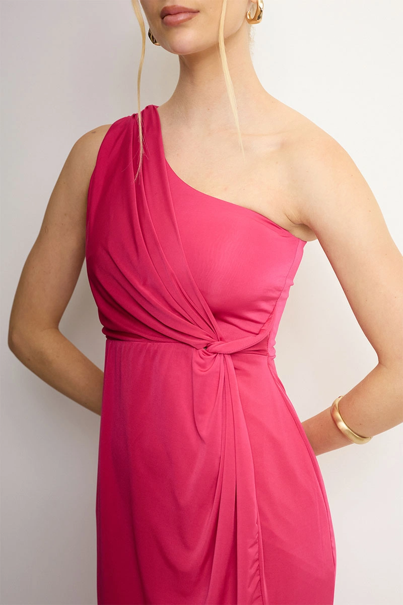 Miss Misses - Ariadine MD One Shoulder Dress with Slit, Fuchsia - 54712234
