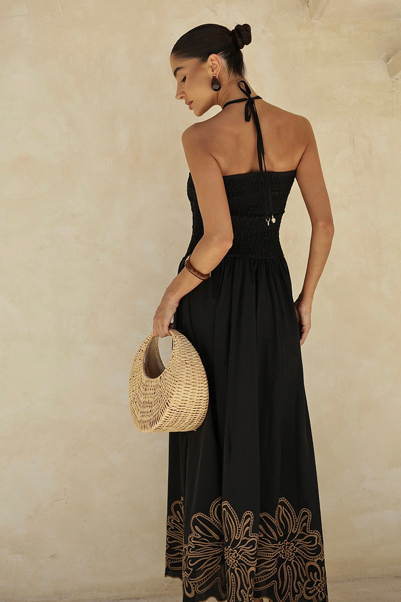 Dot Clothing - Dress Dot Clothing Long Flavia Laise needlework Black - 2958PRETO