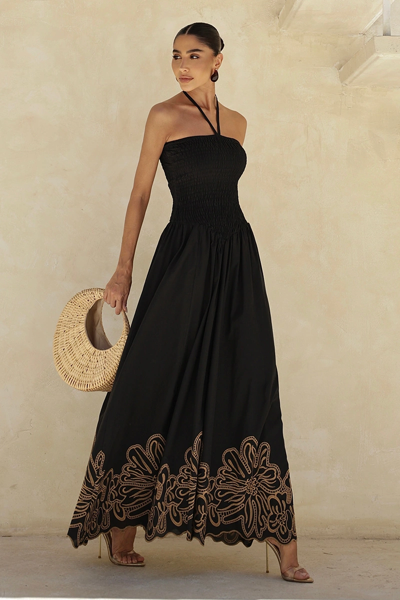 Dot Clothing - Dress Dot Clothing Long Flavia Laise needlework Black - 2958PRETO