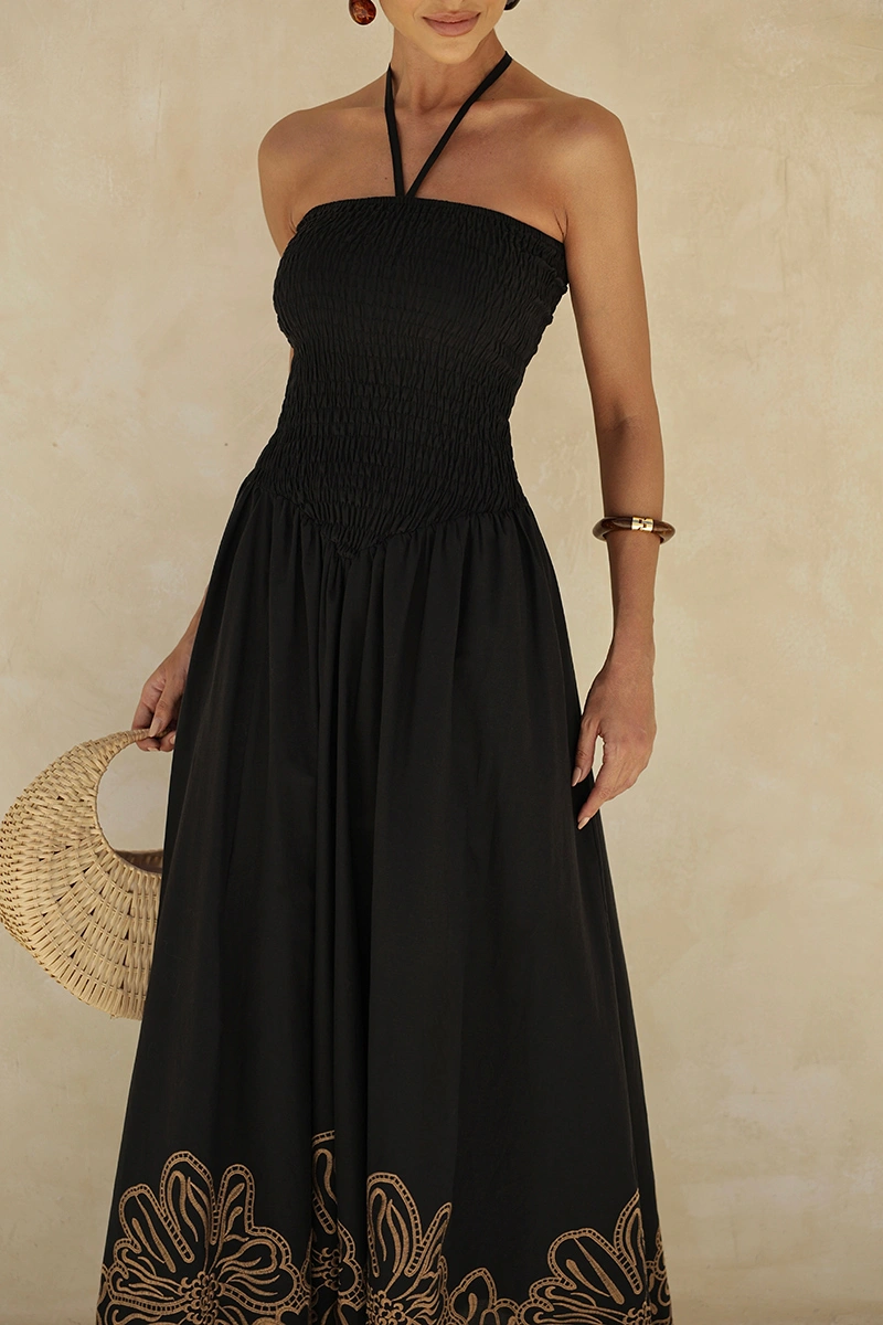 Dot Clothing - Dress Dot Clothing Long Flavia Laise needlework Black - 2958PRETO