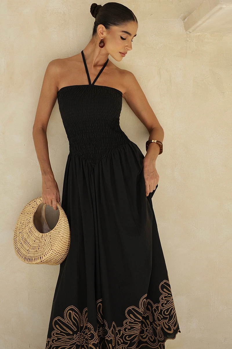 Dot Clothing - Dress Dot Clothing Long Flavia Laise needlework Black - 2958PRETO