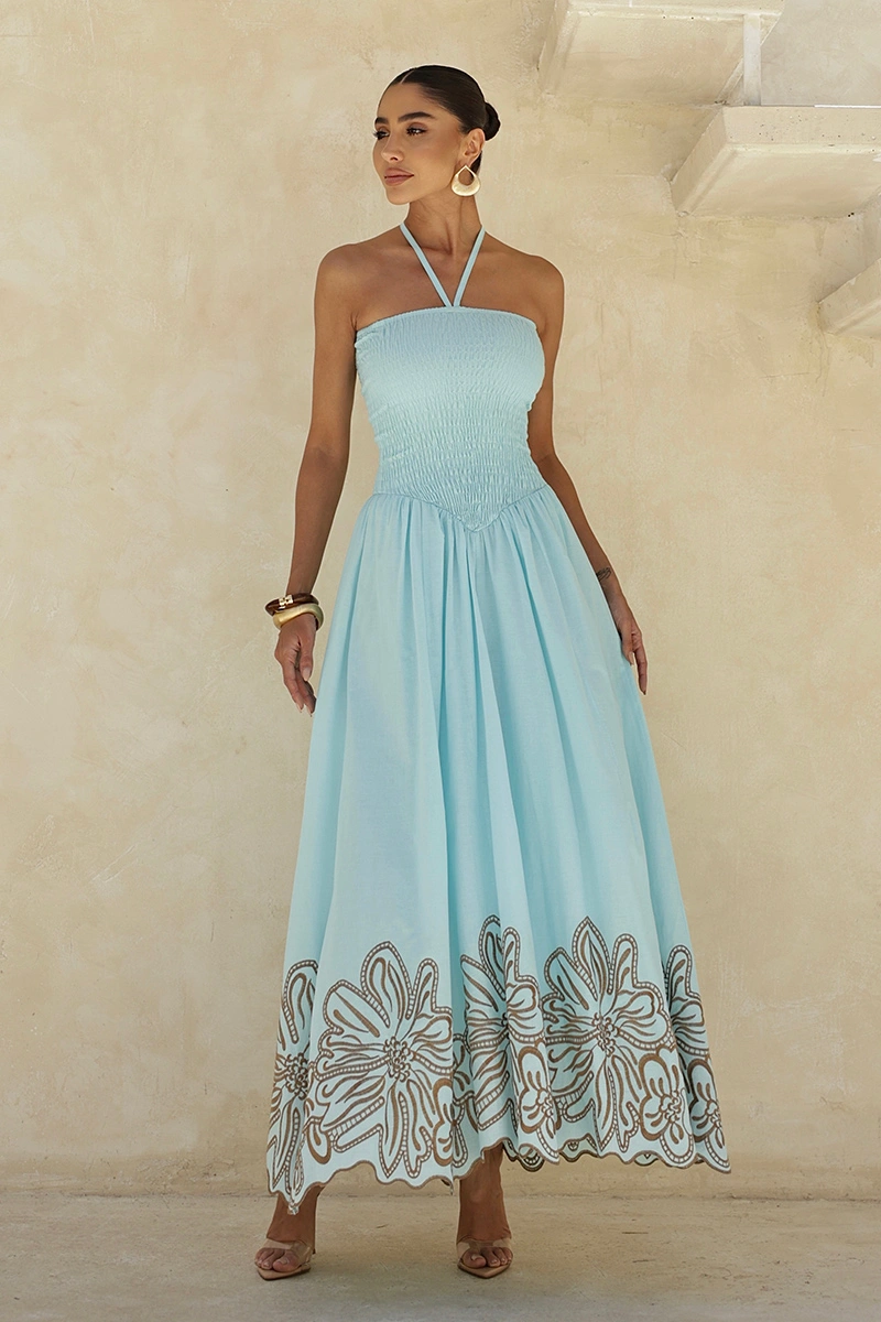 Dot Clothing - Dress Dot Clothing Long Flavia Laise needlework Light Blue - 2958AZUL