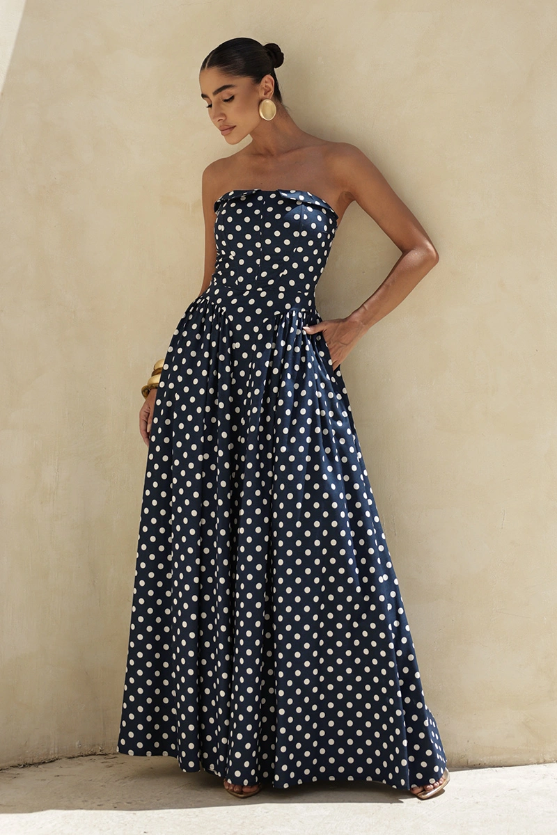 Dot Clothing - Dress Dot Clothing Longuete Lily TQC Polka Dot Navy Blue - 2944AZUL