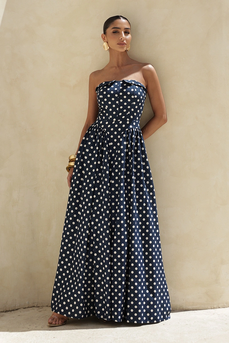 Dot Clothing - Dress Dot Clothing Longuete Lily TQC Polka Dot Navy Blue - 2944AZUL