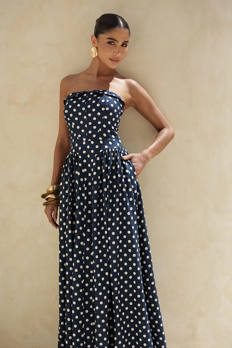 Dot Clothing - Dress Dot Clothing Longuete Lily TQC Polka Dot Navy Blue - 2944AZUL