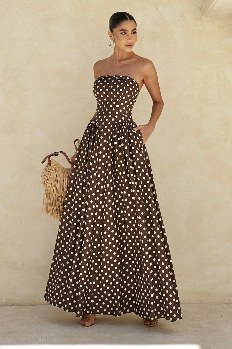 Dot Clothing - Dress Dot Clothing Longuete Lily TQC Polka Dot Brown - 2944MARROM