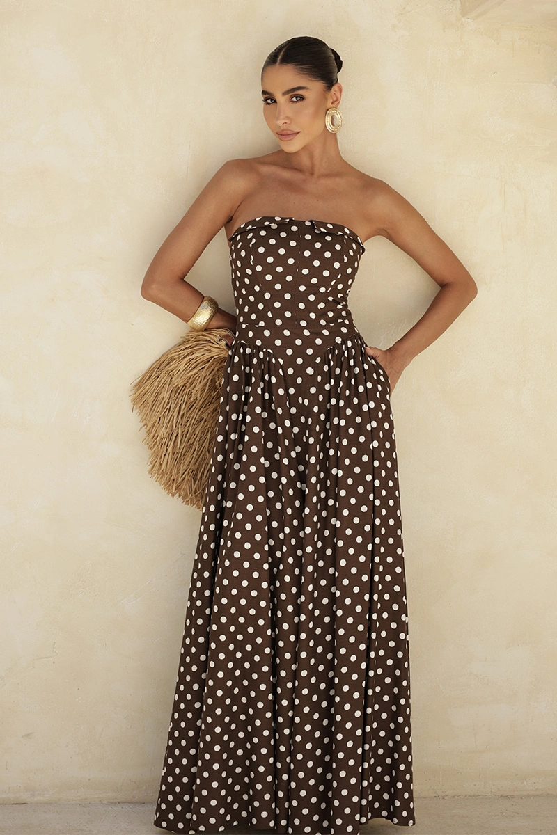 Dot Clothing - Dress Dot Clothing Longuete Lily TQC Polka Dot Brown - 2944MARROM