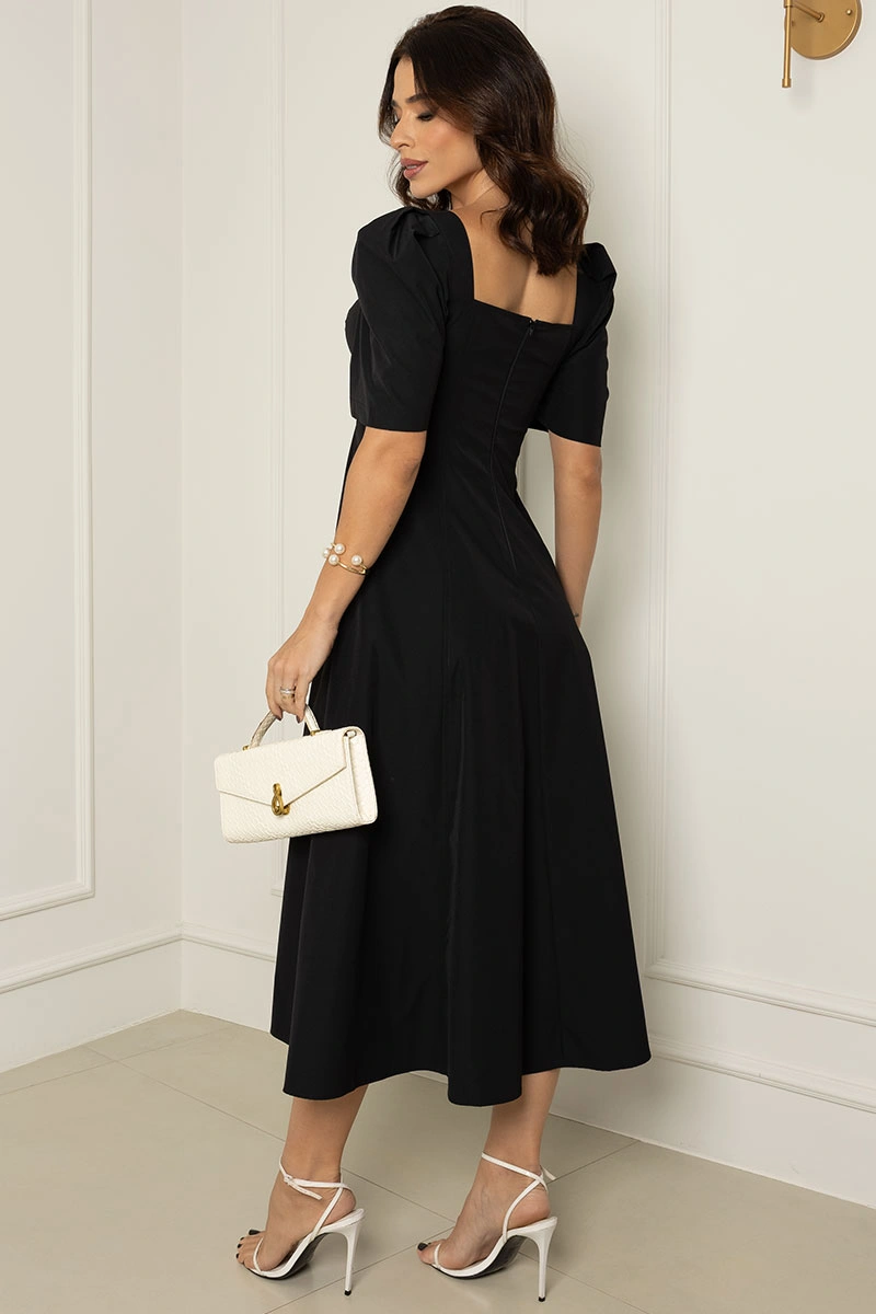 Miss Misses - Dafny Dress with VC Neckline/C-Sleeve/Pleat Black - 54724001