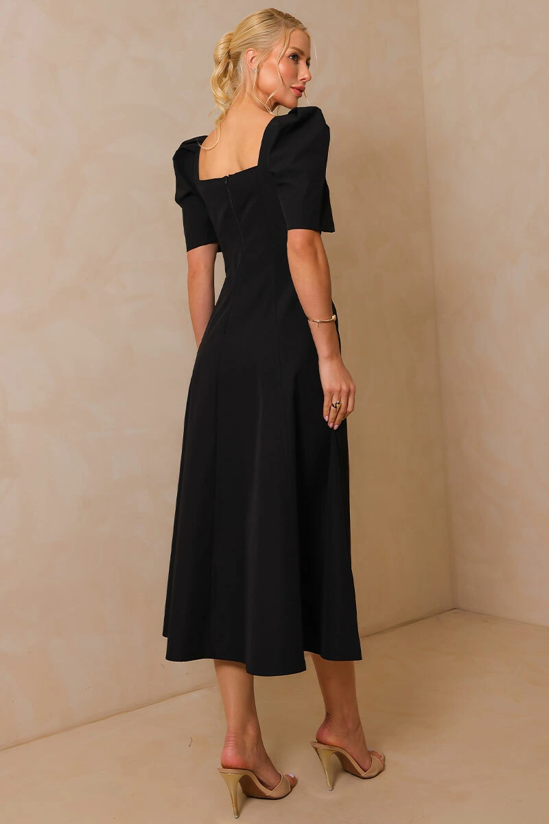 Miss Misses - Dafny Dress with VC Neckline/C-Sleeve/Pleat Black - 54724001