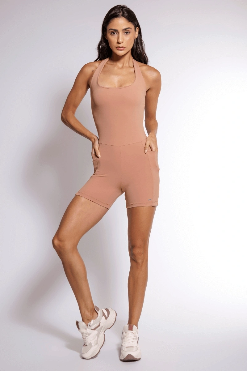 Trilha Verão - Halter Neck Fly Shorts Jumpsuit - R8649