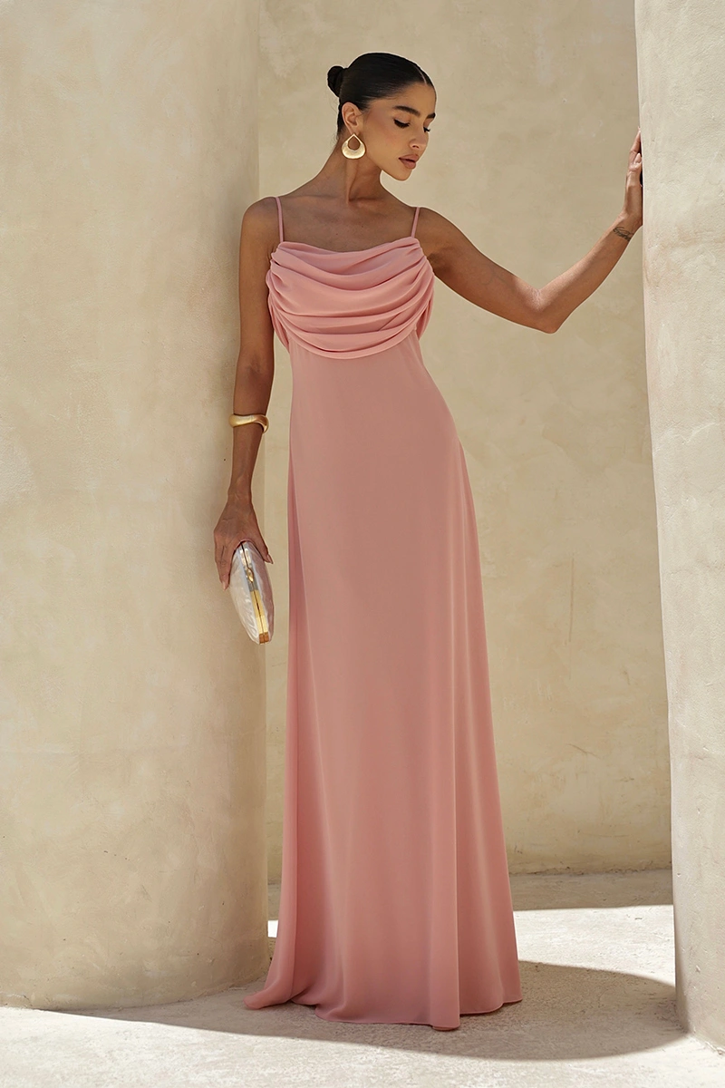 Dot Clothing - Dress Dot Clothing Long Eva with Train and Drapeado Pink - 2844ROSA