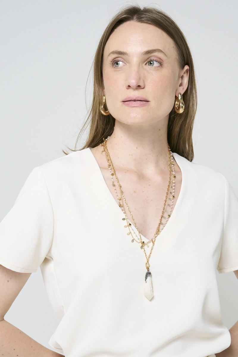 Hidrogênio - BLUSA COM DECOTE V CREME - 20471016