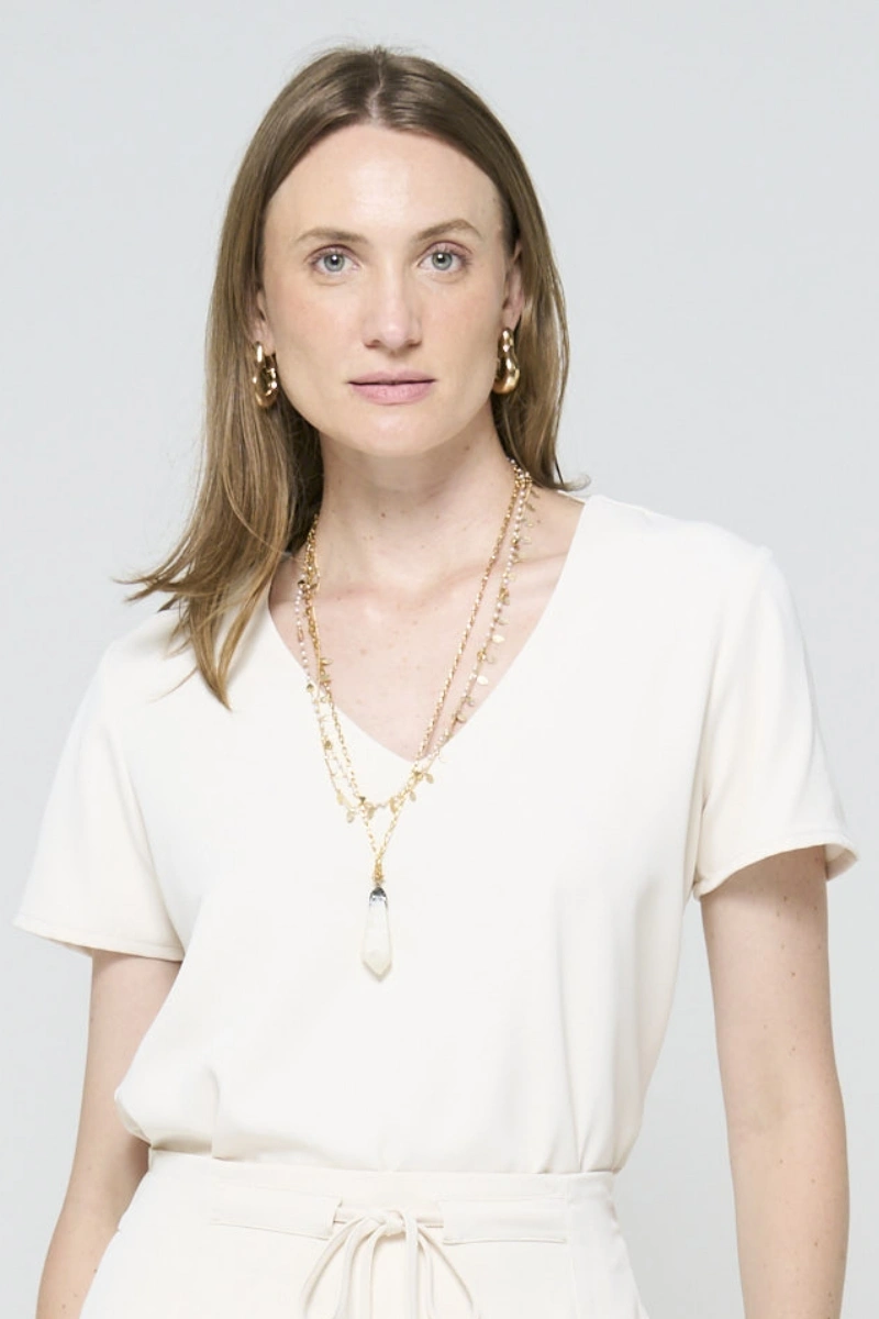 Hidrogênio - BLUSA COM DECOTE V CREME - 20471016