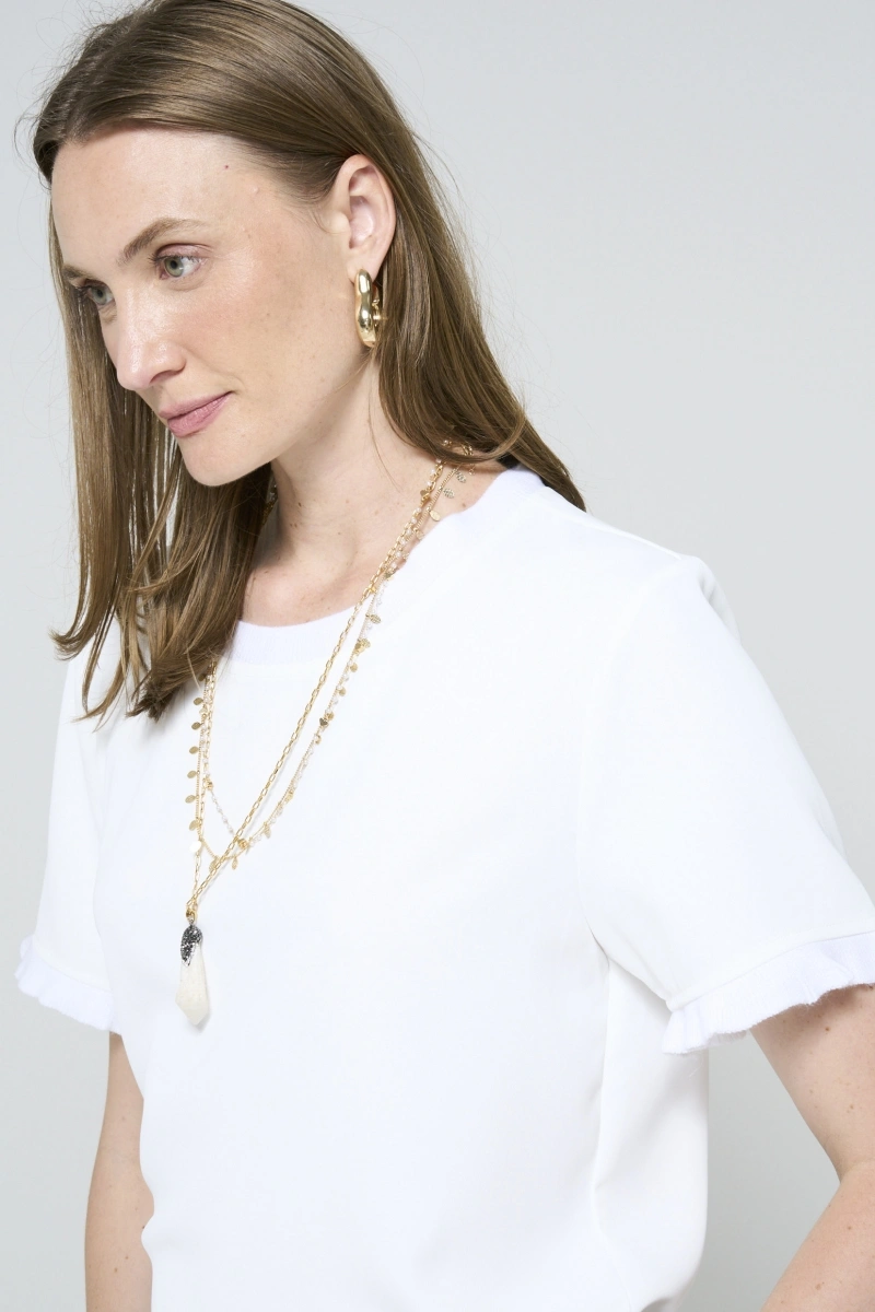 Hidrogênio - BLUSA C/ RETILINEA E BABADO BRANCO - 20572002