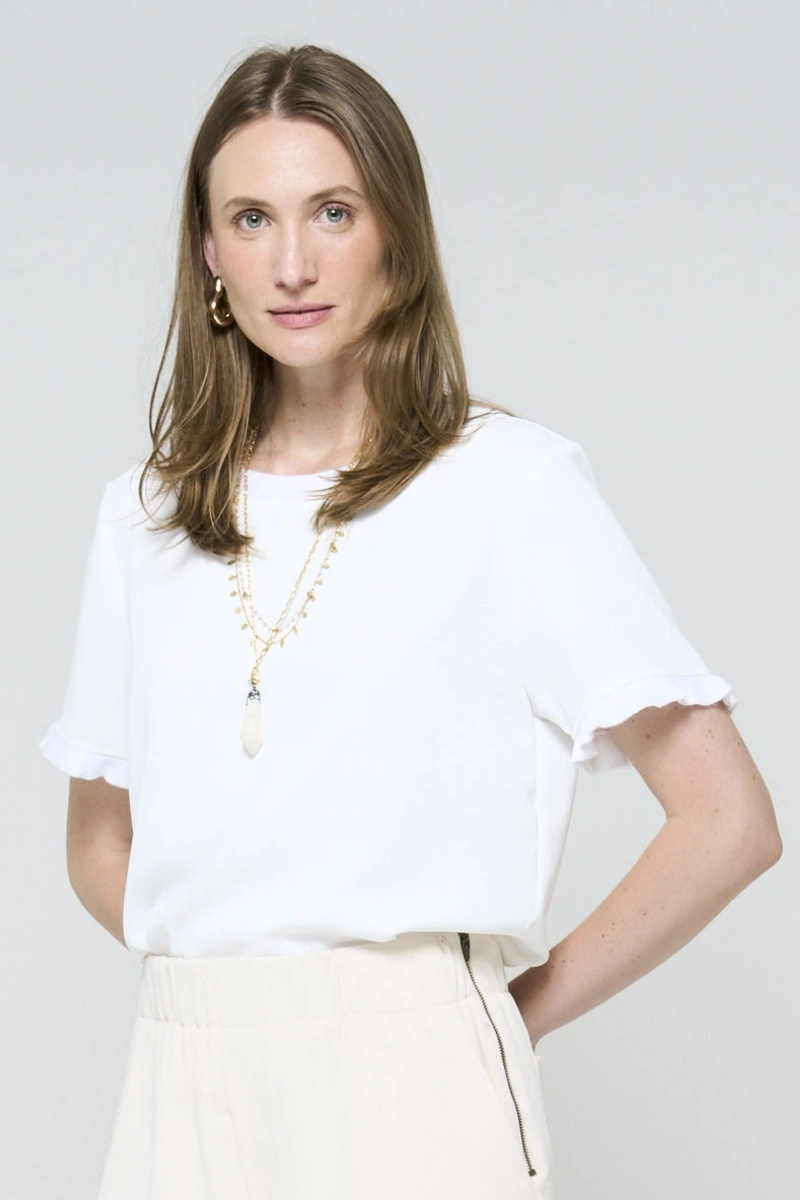 Hidrogênio - BLUSA C/ RETILINEA E BABADO BRANCO - 20572002