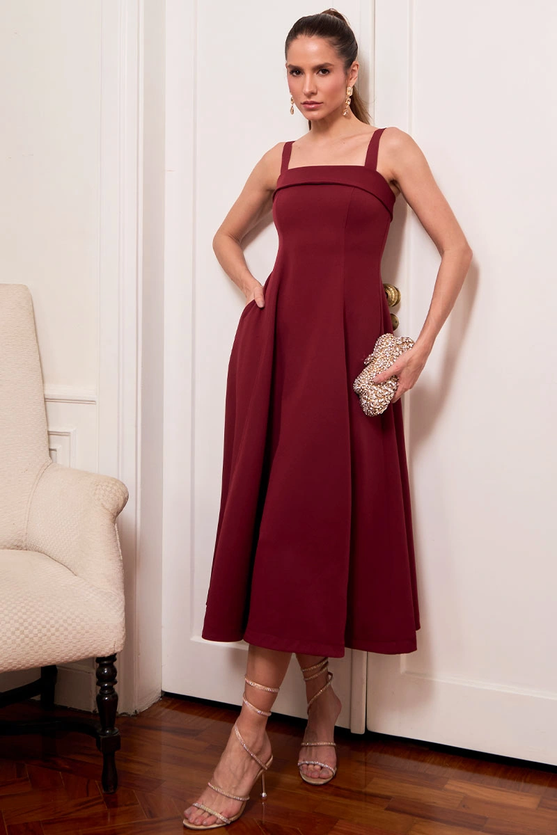 Miss Misses - Vestido Teodora Midi Vinho - 54679006