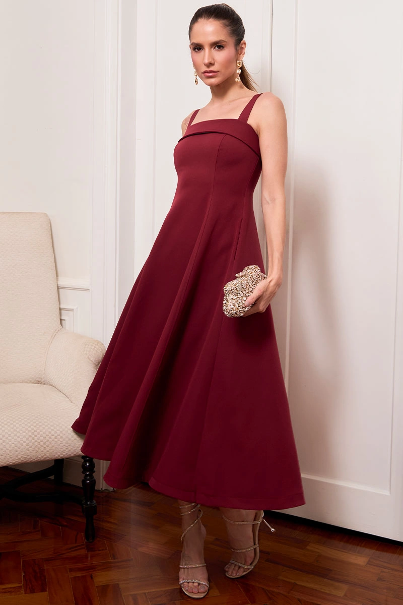 Miss Misses - Vestido Teodora Midi Vinho - 54679006