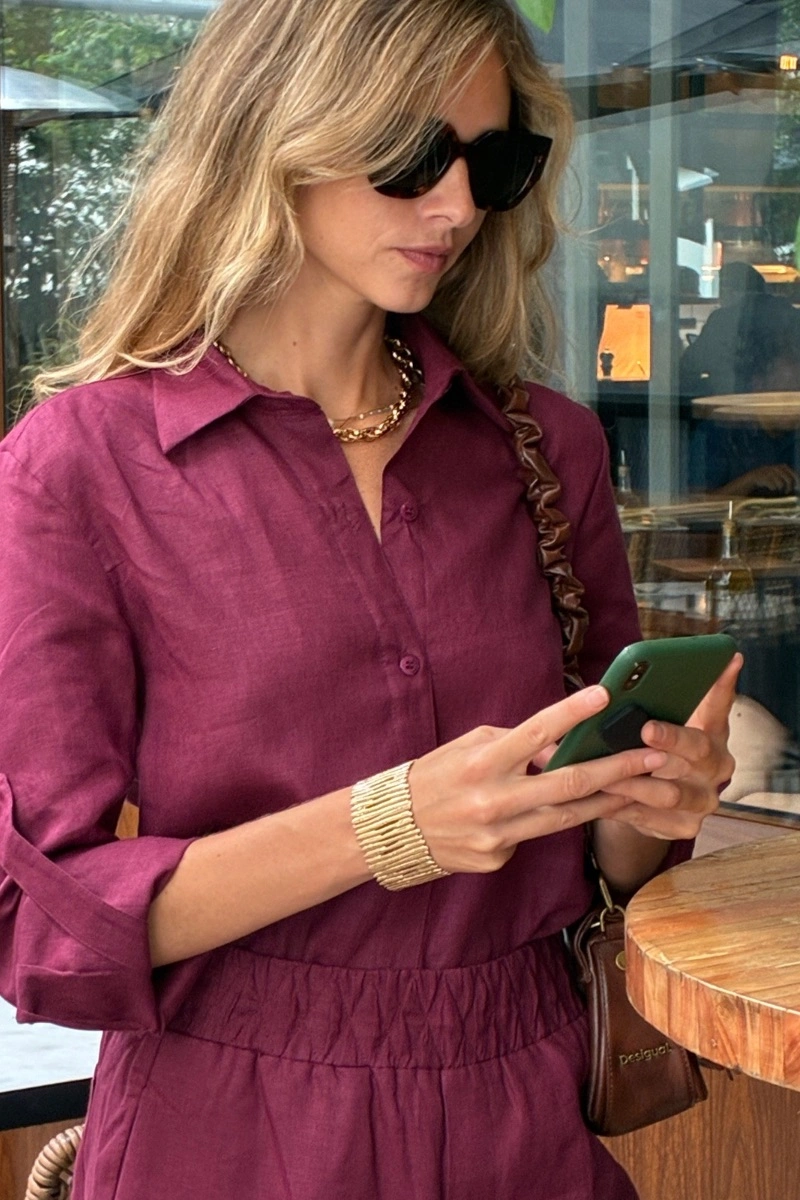 Hidrogênio - 100% LINEN SHIRT IN WINE COLOR - 19875043