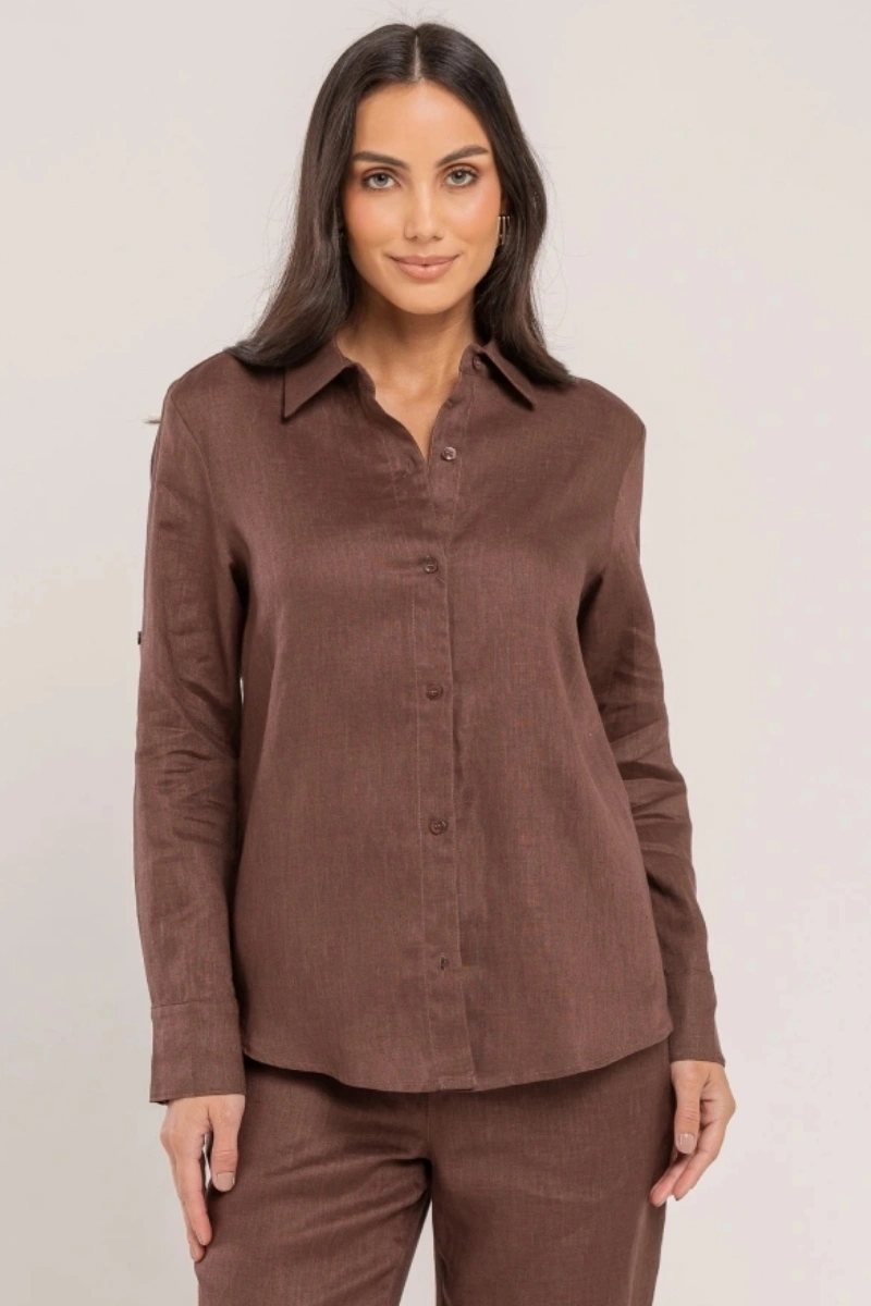 Hidrogênio - CAMISA DE LINHO 100% CHOCOLATE - 19875032