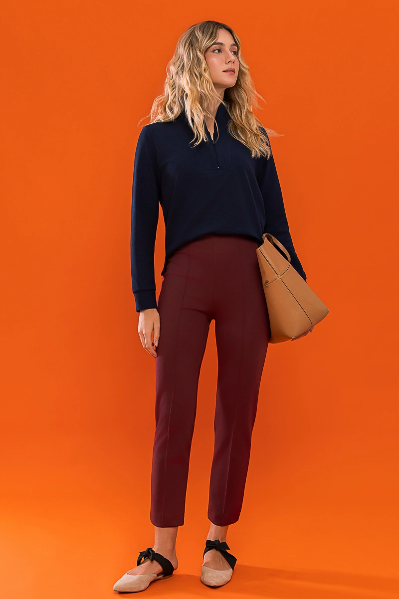 Hidrogênio - Straight leg pants with burgundy ribbing - 20694097