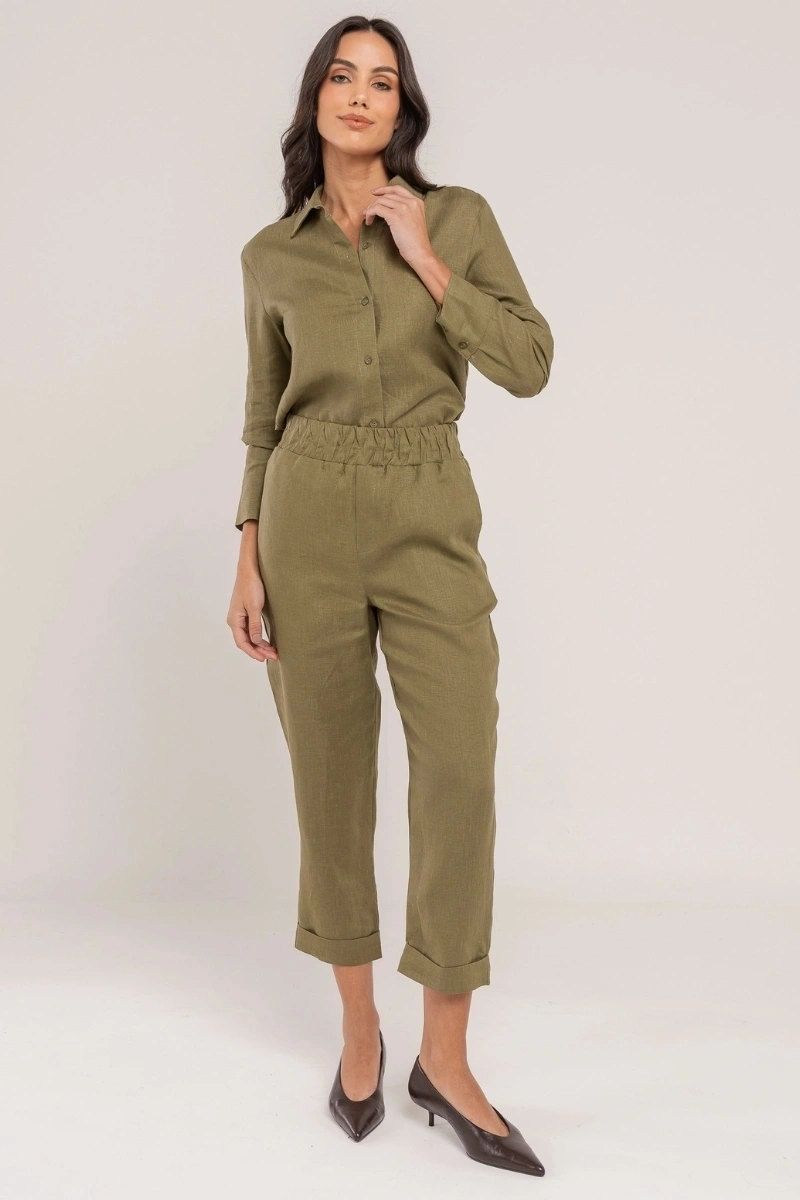 Hidrogênio - CALÇA CENOURA POLIANA LINHO 100% OLÍVIA - 19886391