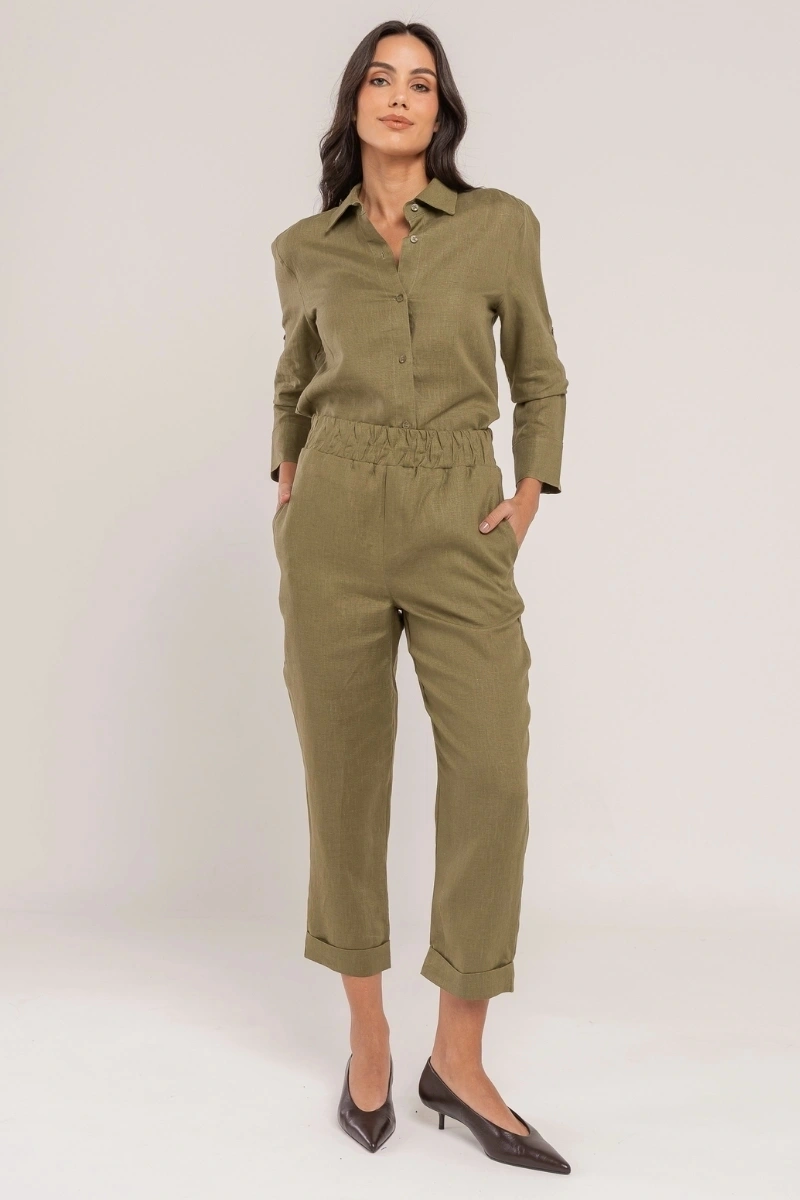 Hidrogênio - CALÇA CENOURA POLIANA LINHO 100% OLÍVIA - 19886391