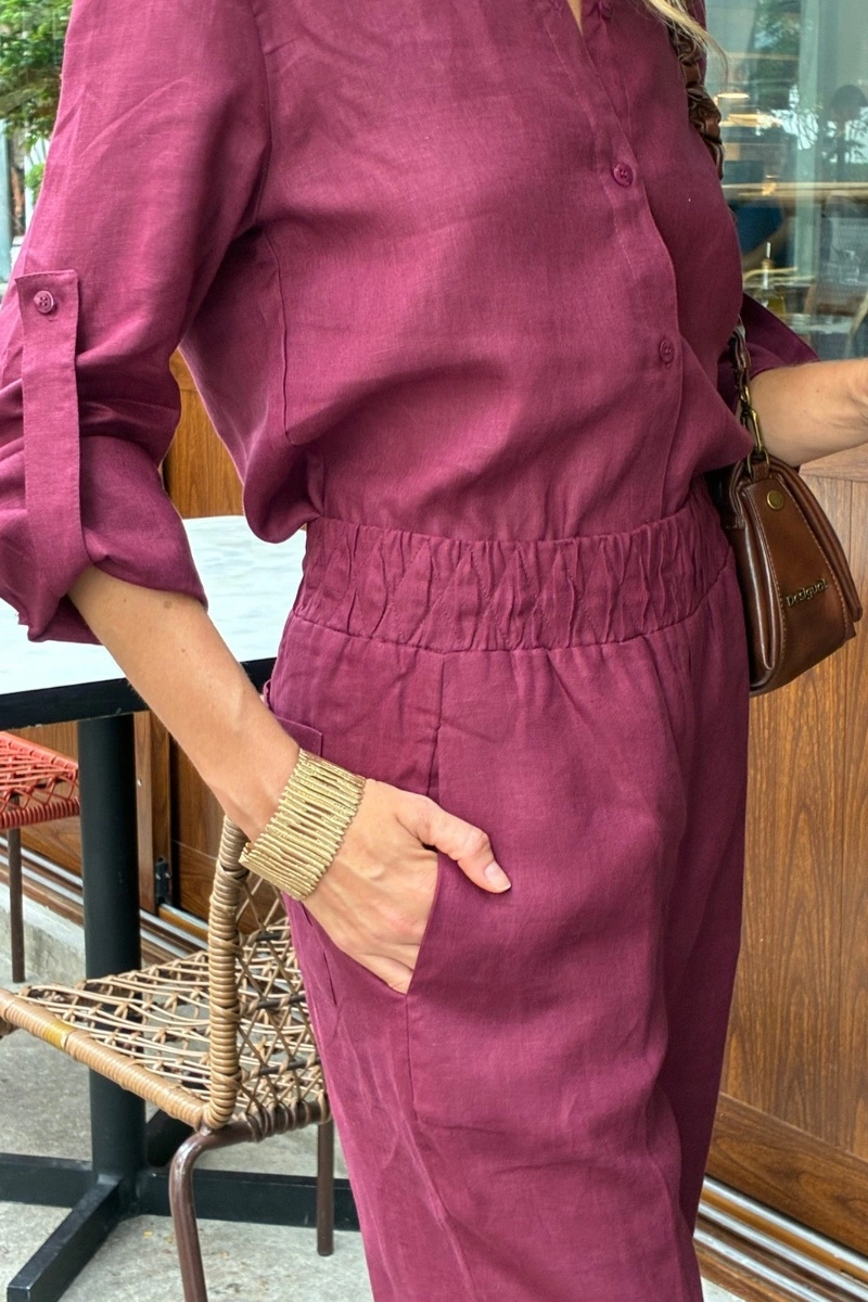 Hidrogênio - CALÇA CENOURA POLIANA LINHO 100% VINHO - 19886043