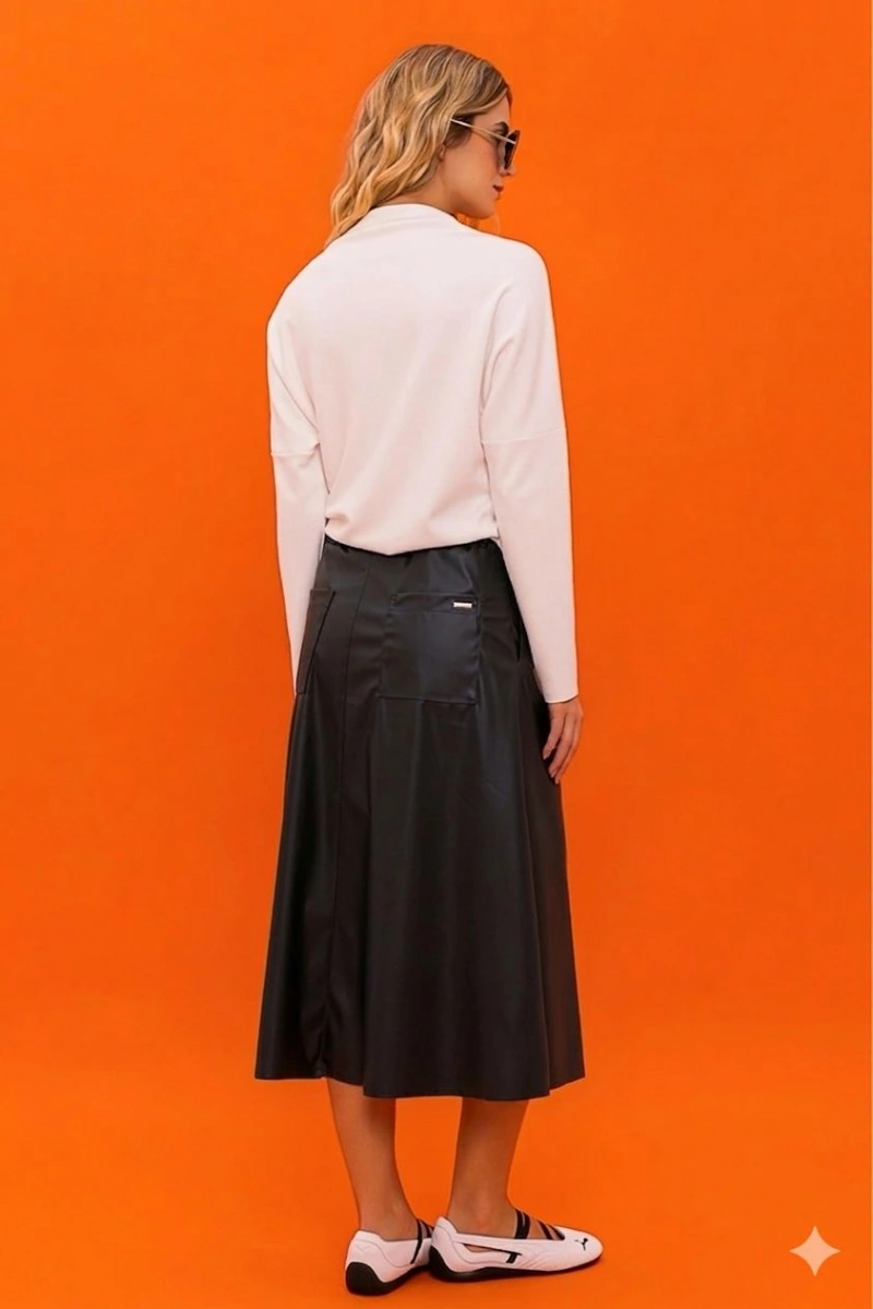 Hidrogênio - Black PU elasticated skirt - 20548001