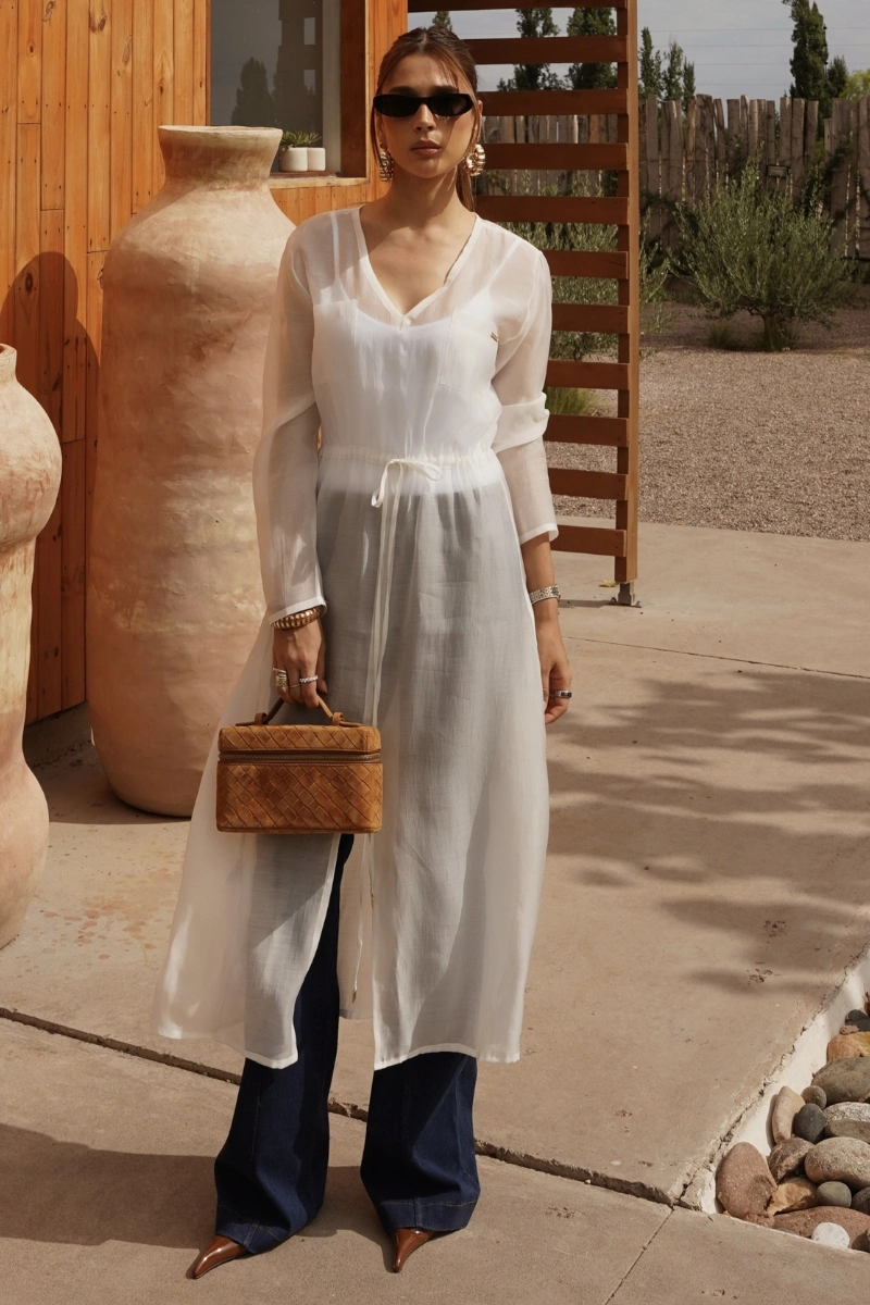 Hidrogênio - VESTIDO MIDI TRANSPARENTE OFF WHITE - 20651018