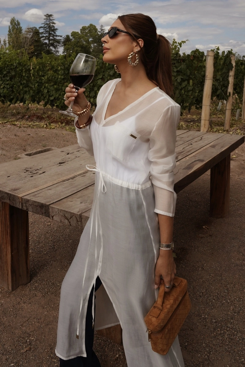 Hidrogênio - VESTIDO MIDI TRANSPARENTE OFF WHITE - 20651018