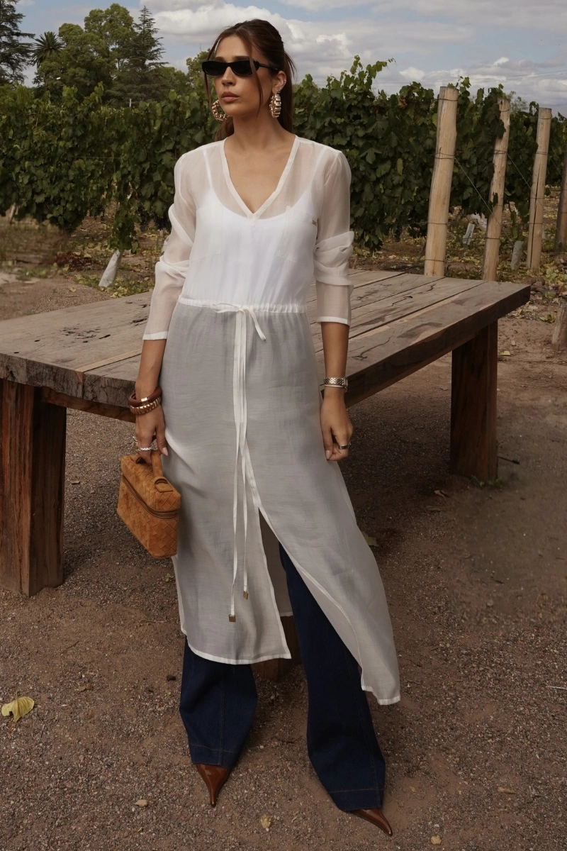 Hidrogênio - VESTIDO MIDI TRANSPARENTE OFF WHITE - 20651018