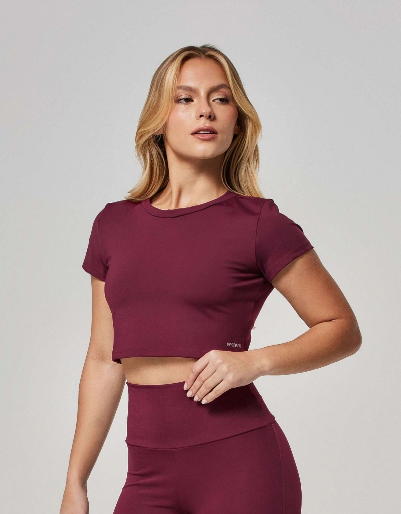 Vestem - Short-Sleeved Cropped Shirt, Ju Red Wine - BMC824.ESS.C0667