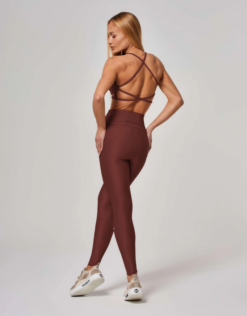 Vestem - Sepia Brown Shine Leggings with Pockets - FS1554.ESS.C0697